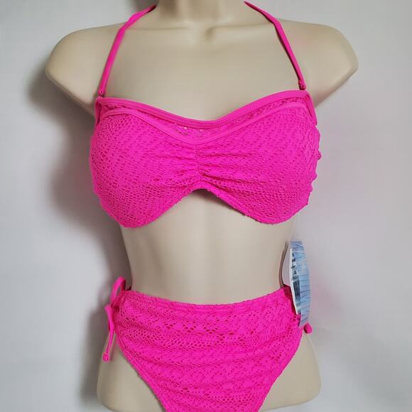 Inmocean Womens Swim Set Size XL 2 Piece Top Bottoms Bandeau Pink Tie Back - Picture 1 of 12